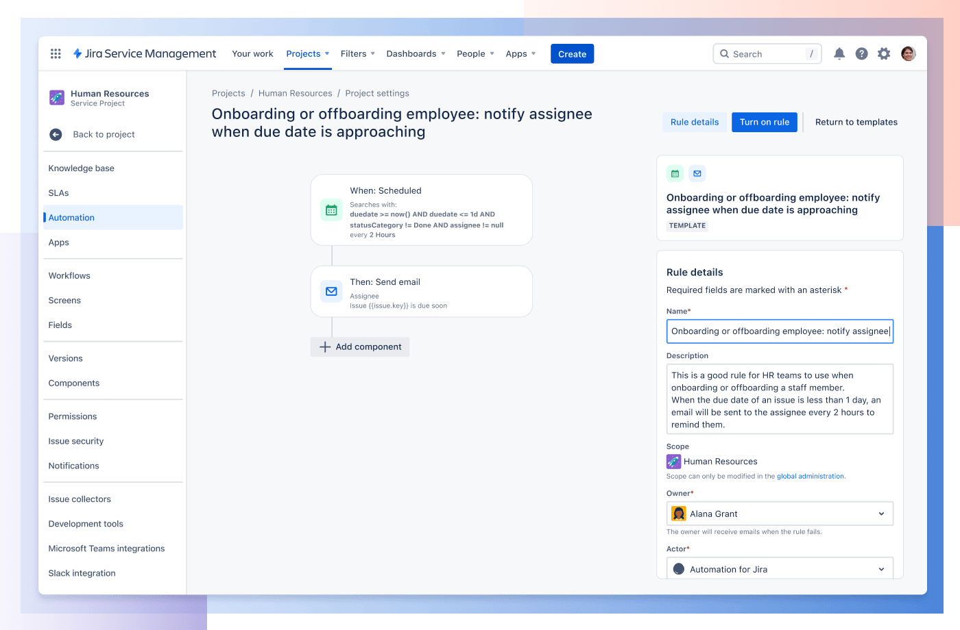 Captura de pantalla de Jira Service Management